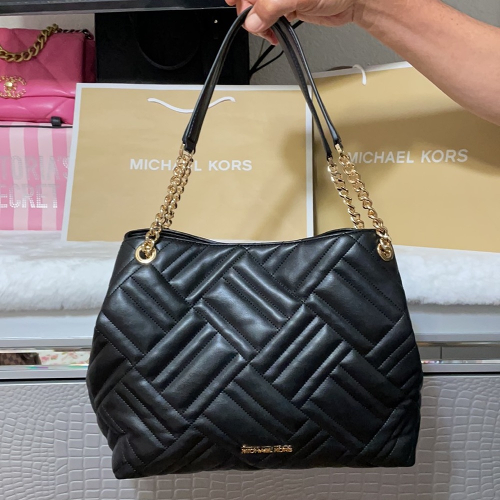 MK Peyton Lg Shoulder Tote Set-Black Faux Leather - Picture 3 of 16